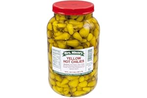 MRS. KLEIN'S MRS KLEIN'S • YELLOW HOT CHILIES • Hot Chili Peppers-Bulk 1 Gallon-Great on charcuterie board or mezze platter, appetizer tray or with hamburgers, hotdogs and chicken sandwiches