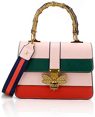 Circue Womenโs Bamboo Handle Designer Shoulder Bag PU Leather Top Handle Bag Crossbody Bag with Bee