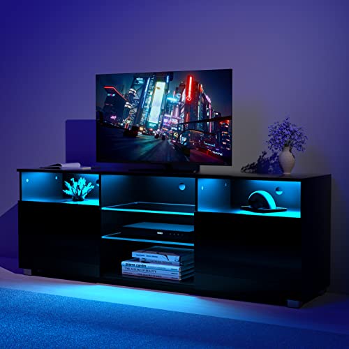 AUXSOUL High Glossy TV Stand w/RGB LED Light 57 Inch Modern