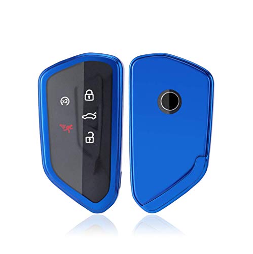 ontto 1 Piece Car Key Case for VW Soft TPU Key Cover Holder Protector for Volkswagen Golf 8 Seat Leon MK 7 Tarraco Ateca Skoda Octavia Remote Key Fob Keyring-Blue