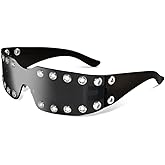 Crazy Feng Y2K Sunglasses for Women Men 2026 Futuristic Wrap Around Fashion Trendy Sun glasses Cyberpunk Rimless Rave Shades