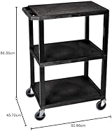 H Wilson Luxor WT34S 3-Shelf Utility Cart - Black, Heavy Duty, Made in USA view 6