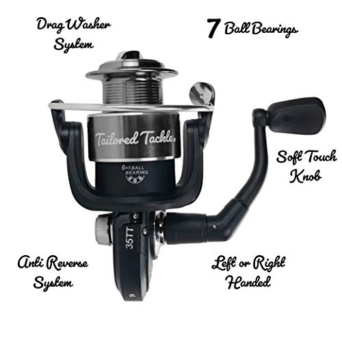 Tailored Tackle Universal Multispecies Rod and Reel Combo Fishing Pole | Freshwater & Inshore Saltwater | Poles 6 Ft 6 in Rods Medium Fast Action | Spinning Reels 7BB | Combos L & R Handed