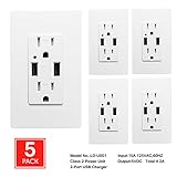 [5 Pack] SECKATECH 4.2A Smart High Speed Dual USB Charger Wall Outlet, 15A Tamper Resistant Outlet, Each Charging Receptacle with 10 Free Wall Plates-White (UL Listed)