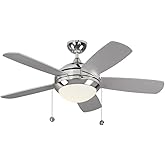 Monte Carlo 5DIC44PND-V1 Discus Classic II 44" Ceiling Fan with LED Light and Pull Chain, 5 Blades, Polished Nickel