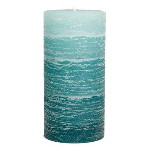 Nordic Candle Layered Pillar Candle 3x6 Inch Green Teal Unscented Handmade