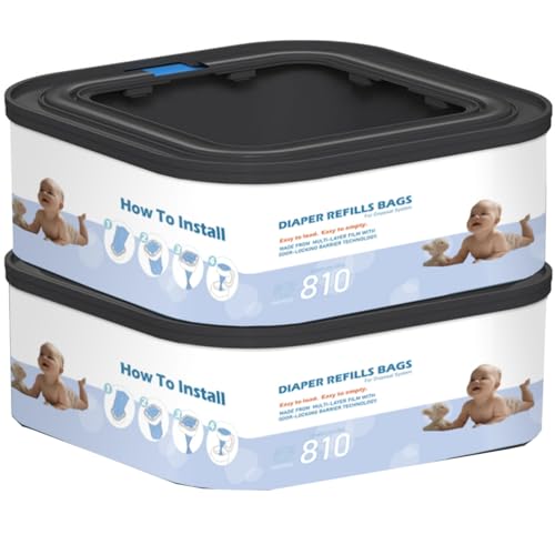 2 Packs Jumbo Square Refills Disposal Bags Refill Compatible with Diaper Genie Compact and Select Pails (Not Fit Classic Version Pails), Hold Up to 810 Newborn-Sized Diapers Per Refill
