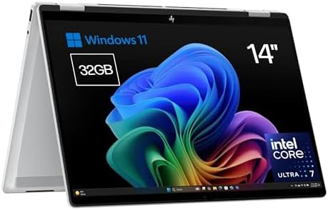 HP Omnibook X Flip - 14" 2K IPS Conversível Touch Laptop Intel Ultra 7-258V EVO, 32GB RAM, 1TB SSD, Intel ARC Graphics, Windows 11 Home Silver- Espanhol Teclado QWERTY