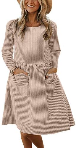 Anloli Women's Striped Printed Short Sleeve V Neck Button Down Loose Midi Dress