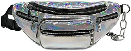 Designer Laser Chest Pack Chain Shoulder Bag Shining PU Leather Satchel Waist Hip Crossbody Handbag Silver