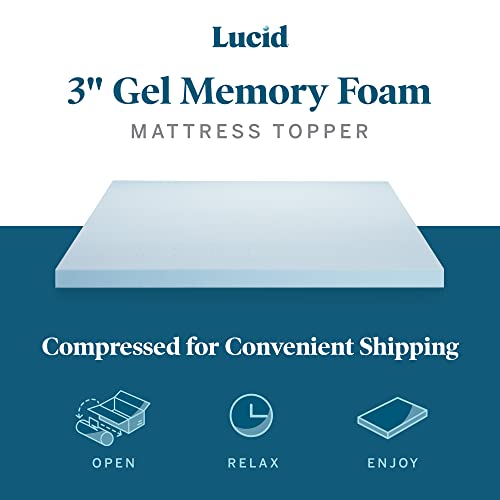 Lucid 3 Inch Mattress Topper Queen Gel Infused Memory Foam Memory
