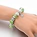Long Way® Silver Plated Snake Chain Glass Crystal Beads Heart Charm Bracelet for Women (Green)