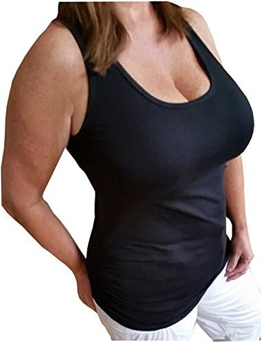 Women's Black Sexy Tank / Cami Ruched Sides Low-Cut Stretchy Plus Size 1x2x3x (1x, Black)