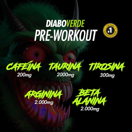 Pré Treino Pre Workout DIABO VERDE Pote 300g Sabor Bala de Framboesa FTW - Suplemento Com Cafeína, Aminoácidos Beta‑Alanina e Arginina para Treinos e Atividades Físicas