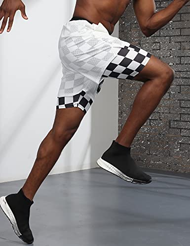 iWoo Men\'s 2 in 1 Workout Running Shorts Quick Dry Compression Shorts with Pockets