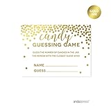 Andaz Press Metallic Gold Confetti Polka Dots Party Collection, Candy Guessing Game Activity Cards, 30-Pack