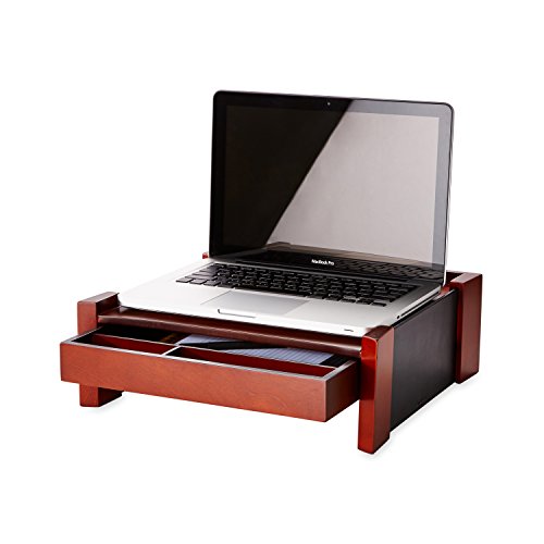 Rolodex Wood and Faux Leather Monitor Stand, Mahogany and Black (81776)