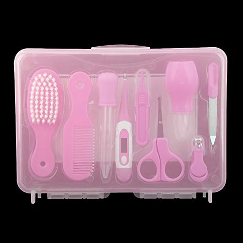 9PCS Baby Grooming Kit Infant Nursery Set Newborn Healthcare Kits Child Care Baby Nail Clipper (Pink)