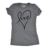 Crazy Dog T-Shirts Womens Love Cursive Heart Design Cute Valentines Day Girly T Shirt (Grey) L
