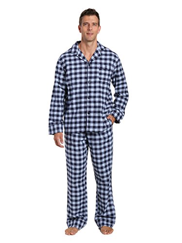 Men's Premium Flannel Pajama Set - Gingham Checks - Navy Blue - Large