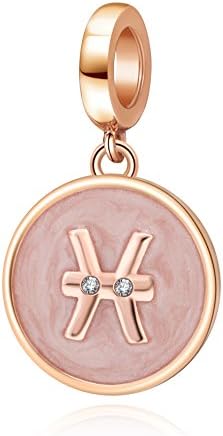 PAIYUANRose Gold Zodiac Sign Charms 925 Sterling Silver Constellation Dangle Horoscope Charm for Pandora Bracelets Jewelry Gift for Women
