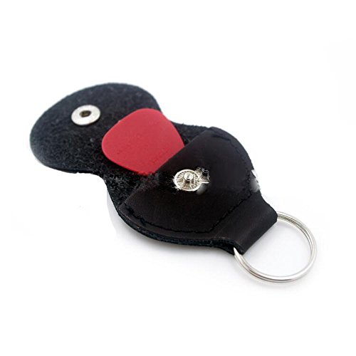 5pcs Guitar Picks Pocket Holder Leather Case Key Chain Plectrum Cases Bag Black Round and Heart Shape