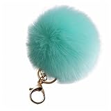 Amiley Fluffy Faux Rabbit Fur Ball Charm Pom Pom Car Keychain Handbag Wallet Backpack Key Ring (Green)