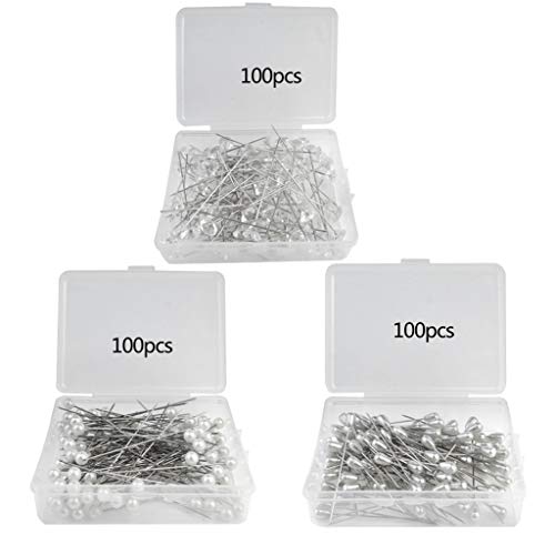 Tongcloud 300pcs Flower Pins Corsages Pins Pearl Pins Head Pins Straight Pins Bouquet Pins Crystal Pins for Weddings Anniversary Flower Decoration Centerpieces 3 Styles (Transparent and White, 2'')