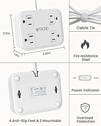 Power Strip with USB, TROND Flat Plug Extension