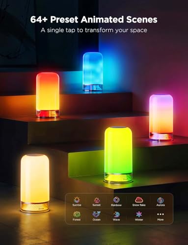 Govee Bedside Touch Table Lamp, Night Light Kids LED RGBICWW Works with Matter and Alexa,with Music Sync and 64 Scene Modes,Nightstand Light for Bedroom Decor(Corded Electric)