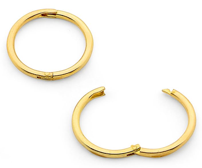 (12mm) 22K Gold Plated 925 Solid Sterling Silver Australian Made Hinged Sleeper Earrings Nose Lip Septum Tragus Hoop Segment Ring Nickel Free Hypoallergenic