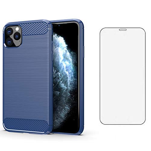 Phone Case for iPhone 11 Pro 2019 5.8 inch and Tempered Glass Screen Protector with Accessories Shockproof Silicone Rugged Slim Carbon Fiber iPhone11pro iPhone11 11s 11p 11pro XI Girls Men Blue