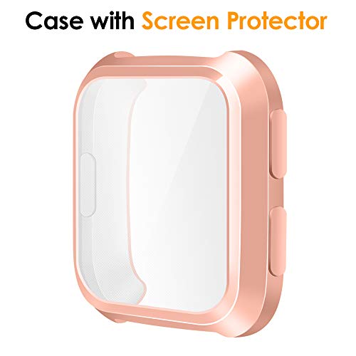 EZCO Compatible Fitbit Versa Screen Protector Case (2-Pack), Soft TPU Plated Case All-Around Protector Screen Cover Bumper Compatible Fitbit Versa Smart Watch, Rose Gold+Clear - Thumbnail 3