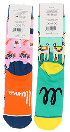 Woven Pear Women's Mama Llama Theme Crew Socks (2Pr), Cotton Blend