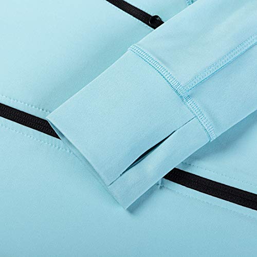 Dolcevida Women's Slim Fit Workout Track Jackets Full Zip Stretchy Warm up Active Running Jacket with Thumb Holes (Sea Angel, M)