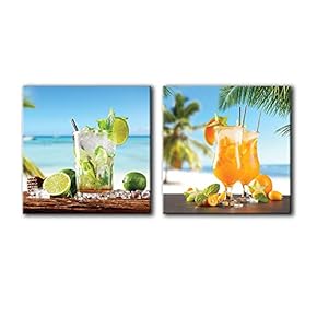Canvas Wall Art Wine & Fruits Painting Artwork for Home Prints Framed - 12"x12" x 2 Panels