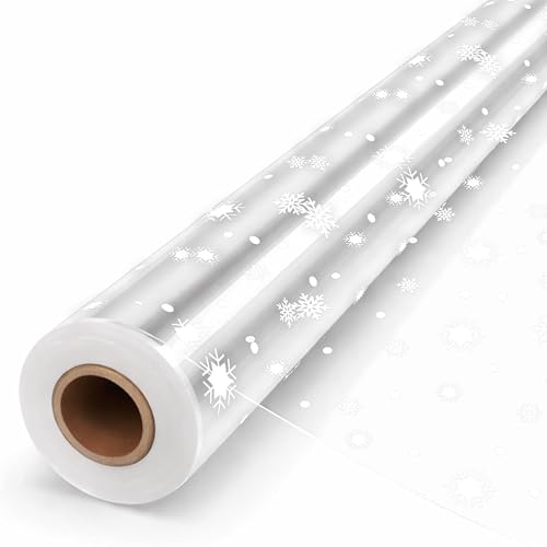 volila Transparent Wrapping Paper (Snowflake Pattern) - 80cm x 30m Folded Clear Gift Wrapping Paper for Gift Wrapping, Filled Hampers, Floral Arrangements, Christmas Gifts (1 Roll) โ image 1
