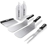Smaid Griddle Accessories, 2 Spatulas, 1 Chopper Scraper, 2 Bottles, 6 PCS Heavy Duty Stainless Steel Griddle Tool Kit for BBQ Grill, Great for Grill Griddle Flat Top Cooking, Camping, and Tailgating