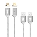 ZRSE 4th Generation Magnetic Braided USB Charging Cable for Samsung Galaxy S2 S3 S4 S6, Note 2/3/4/5,LG G4 G3, Sony Xperia Z5 Premium/Compact etc, Silver 2 Pack