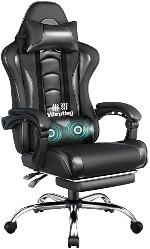 Silla Gaming con Masajeador Silla Oficina con Reposapiés Negro