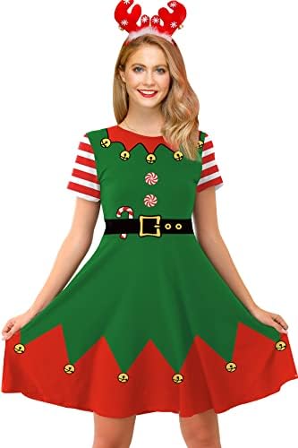 red or green christmas dress Amazon.com: Ainuno Ugly Christmas Dresses for Women Green Xmas Dress Woman  Funny Elf Costume Elf with Bells S : Clothing, Shoes & Jewelry