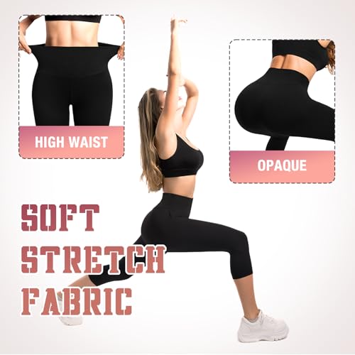 Walifrey High Waisted Capri Leggings for Women UK with Pockets ，3/4 Length Opaque Gym Leggings for Yoga Workout