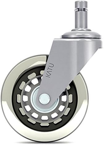 Katu Rollerblade Office Chair Wheels Casters Rubber Replacement - Set of 5 - Safe for All Floors - Universal Stem Fit Most Chairs. Color Chrome &amp; Gray Ring. T04CGR