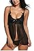 Avidlove Women Lingerie 2 Pieces Strap Sleepwear Lace Chemise See-Through Babydoll Black M