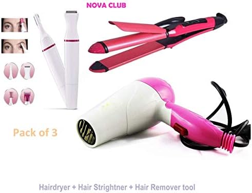 NOVA CLUB Club Hair Straightener N-2009 with Dryer, 1000 Watt with Hair Remover Tool (Pack of 3)
