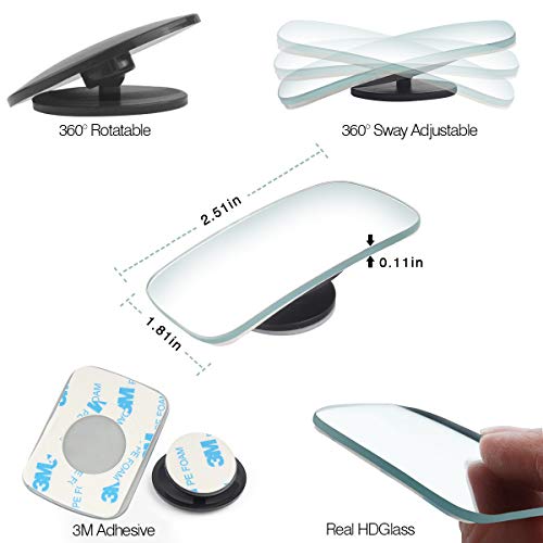KMMIN Blind Spot Mirror, Square Convex Car Mirror Blind Spot for Universal Vehicles HD Frameless Blind Spot Mirrors 360° Rotatable for Car Great Rear View (2Pack) - Thumbnail 4