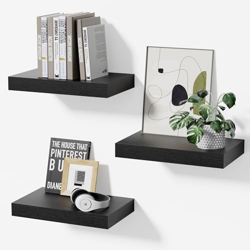 Modcraft Floating Shelves for Wall, Black Small 11.8" Bathroom Wall Shelves and Floating Shelf for Storage, Display Shelf for Home Decor, Perfect Over Toilet and Bedroom, Living Room, 3-Pack