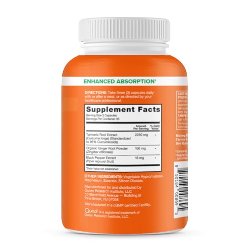 QUNOL TURMERIC CURCUMIN WITH BLACK PEPPER & GINGER, 2400MG TURMERIC EXTRACT WITH 95% CURCUMINOIDS, EXTRA STRENGTH SUPPLEMENT, ENHANCED ABSORPTION, JOINT SUPPORT SUPPLEMENT, 105 COUNT