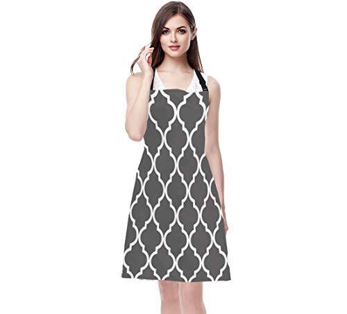 WONDERTIFY-Gray-Moroccan-Lattice-ApronClassic-Quatrefoil-Trellis-Ornament-Modern-Elegant-Neutral-Bib-Apron-with-Adjustable-Neck-for-Men-WomenSuitable-for-Home-Kitchen-Cooking-Waitress-Chef-Apron