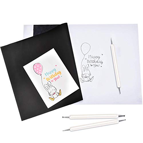 200Pcs Tracing Paper, EAONE Transfer Tracing Paper and Carbon Graphite Paper with 5Pcs Embossing Stylus for Wood Burning Transfer, Wood Carving and Tracing, Black and White